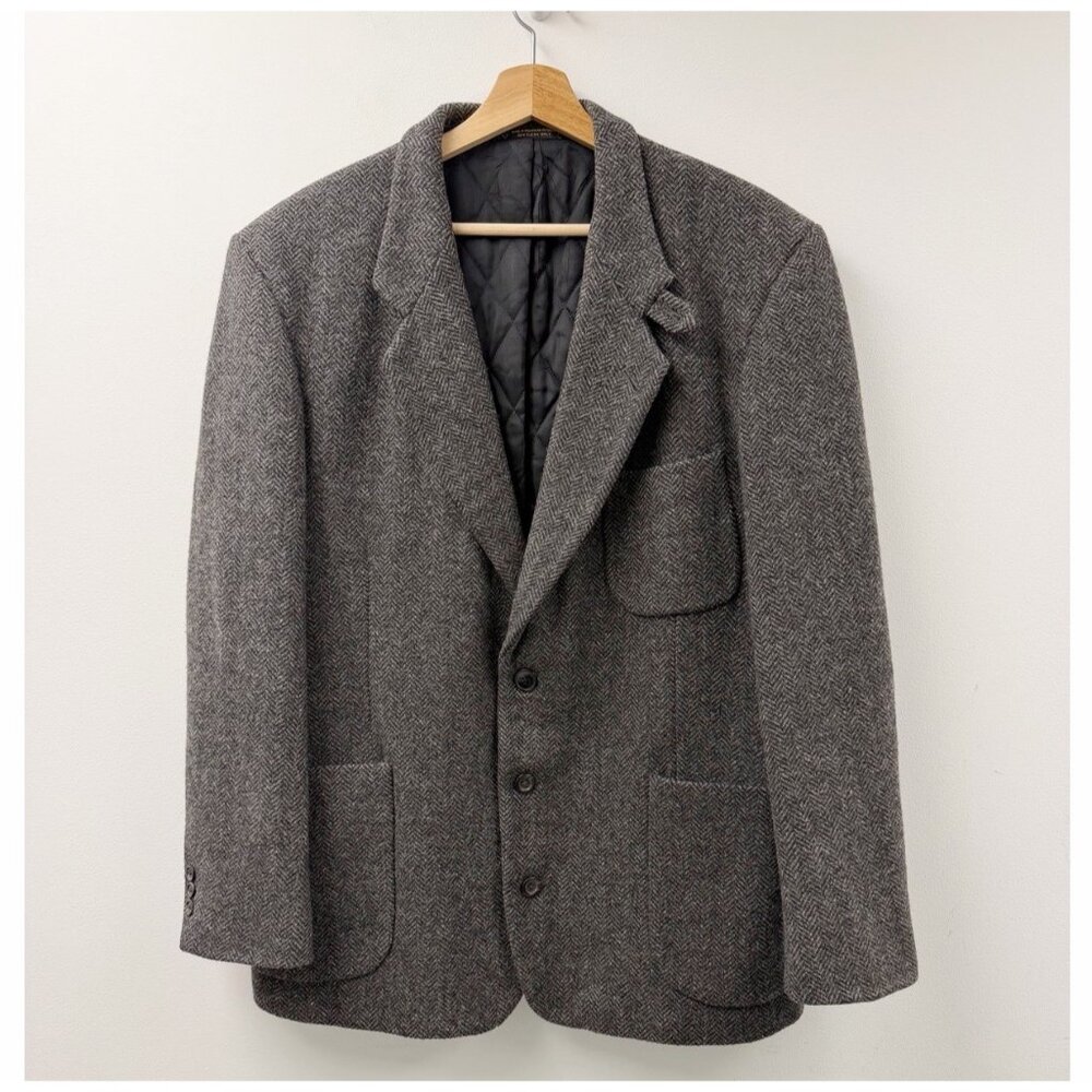 LL BEAN Thinsulate Lined Wool Tweed Sport Coat Blazer Jacket Herringbone VTG 42R